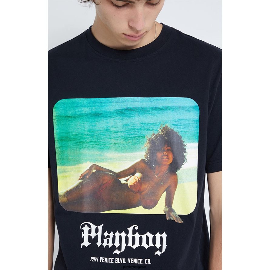 tee-shirt en bord de mer Playboy vêtements noir Hommes 224ZVZ256