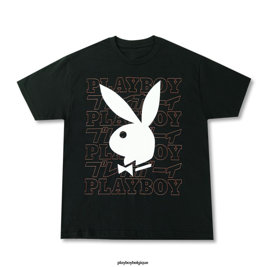 tee-shirt kanji en tête de mât Playboy vêtements noir Hommes 224ZVZ135