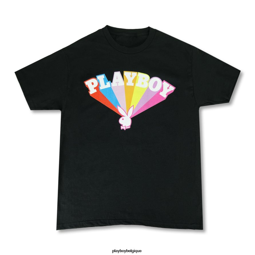 tee-shirt rayons arc-en-ciel Playboy vêtements noir Hommes 224ZVZ20
