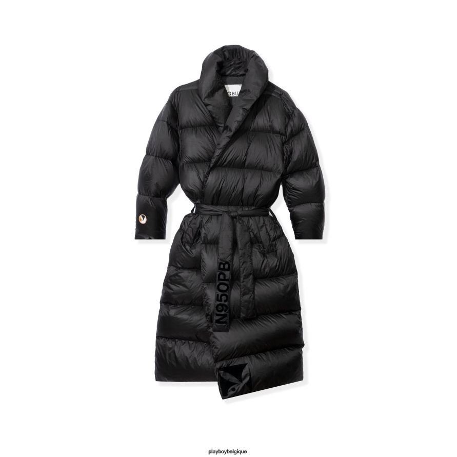 doudoune longue à ceinture Playboy vêtements noir Hommes 224ZVZ441