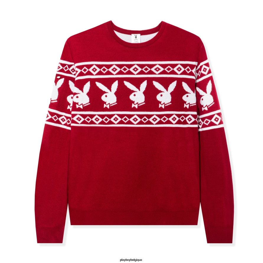 pull en tricot tête de lapin Playboy vêtements rouge Hommes 224ZVZ438