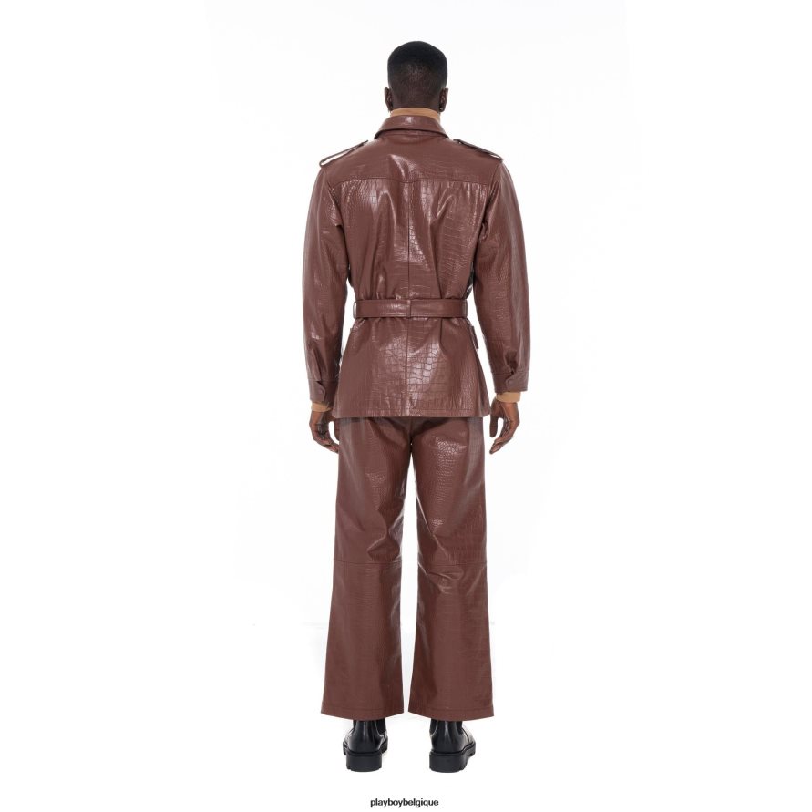 saharienne en cuir de crocodile Playboy vêtements chocolat Hommes 224ZVZ503