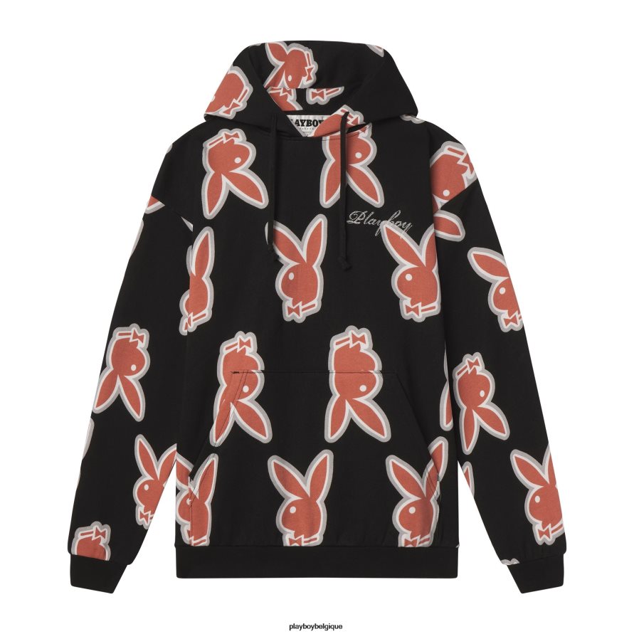 sweat à capuche avec logo tête de lapin répété Playboy vêtements noir Hommes 224ZVZ444