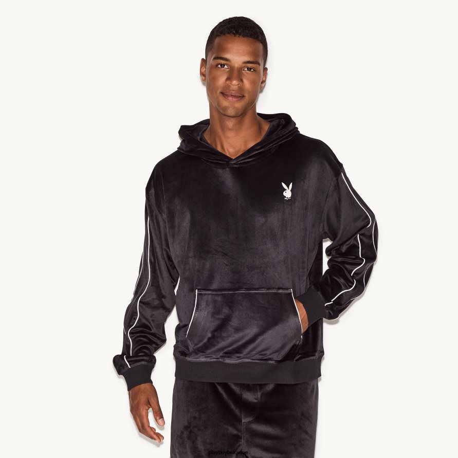 sweat à capuche en velours Playboy vêtements noir Hommes 224ZVZ433