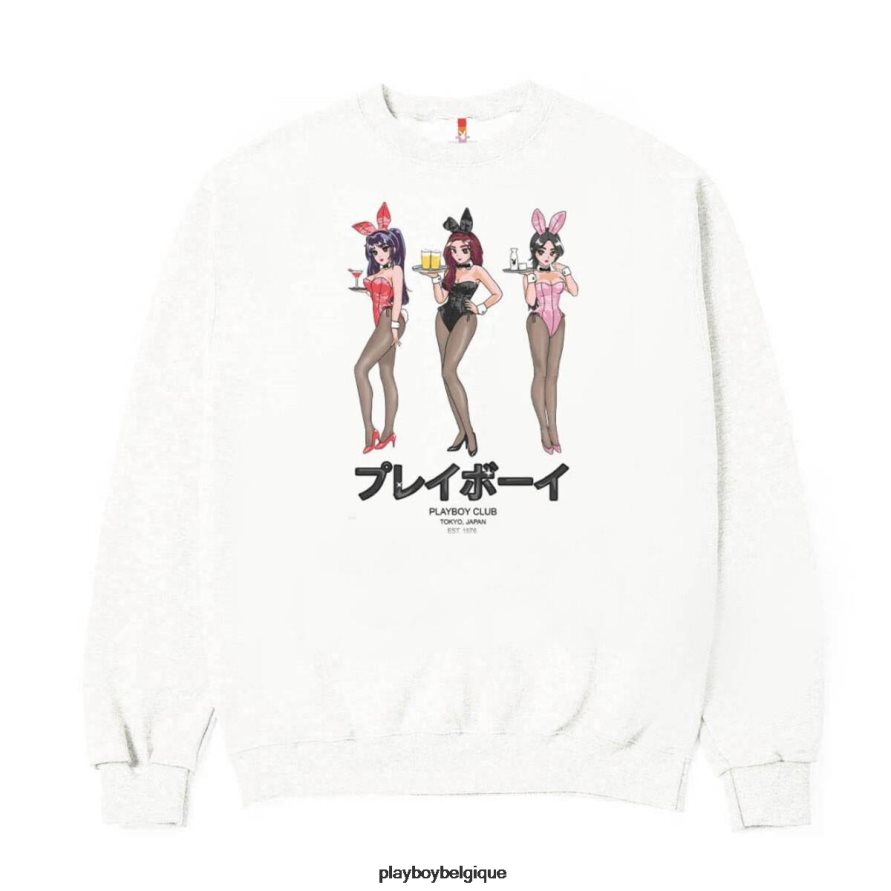 sweat-shirt à col rond happy hour du club de tokyo Playboy vêtements blanc Hommes 224ZVZ362