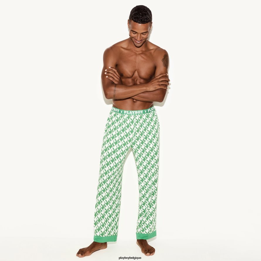ensemble de pyjama classique Playboy vêtements vert Hommes 224ZVZ606
