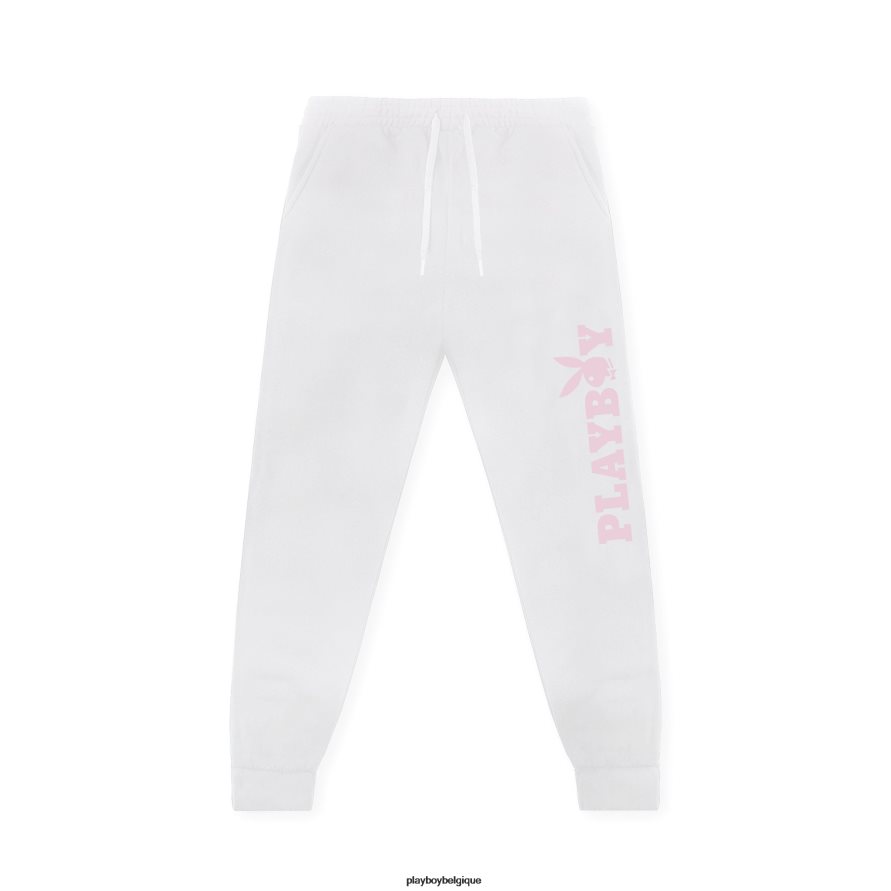 pantalon de survêtement à tête de mât Playboy vêtements blanc avec du rose Hommes 224ZVZ567